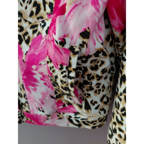 Boston Proper Jean Jacket Women's Size Medium Long Sleeve Floral Leopard Print - Picture 7 of 13